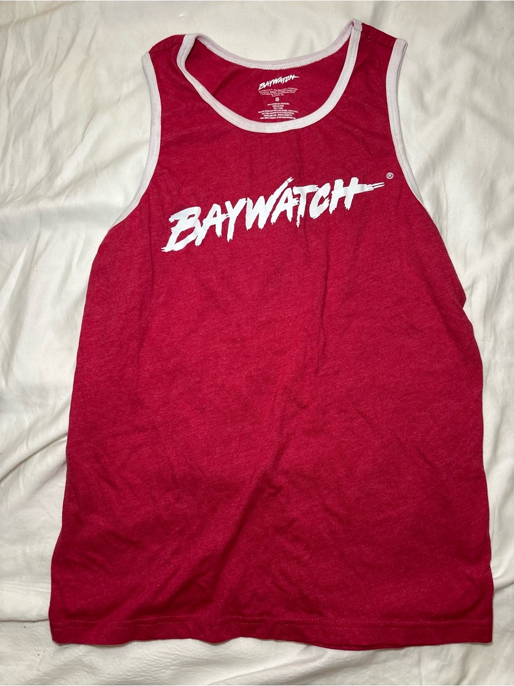 Baywatch Red Logo Graphic Tank Top Men’s Small S Sleeveless Ringer Beach Tee